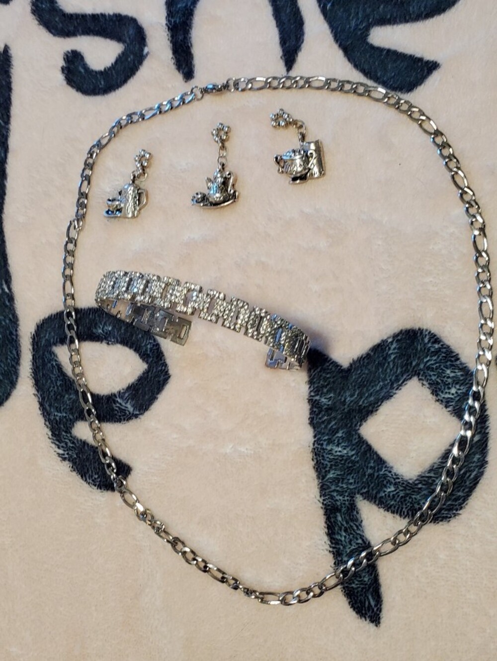 Silver-Tone Bracelet and 3 Charms With Necklace Set